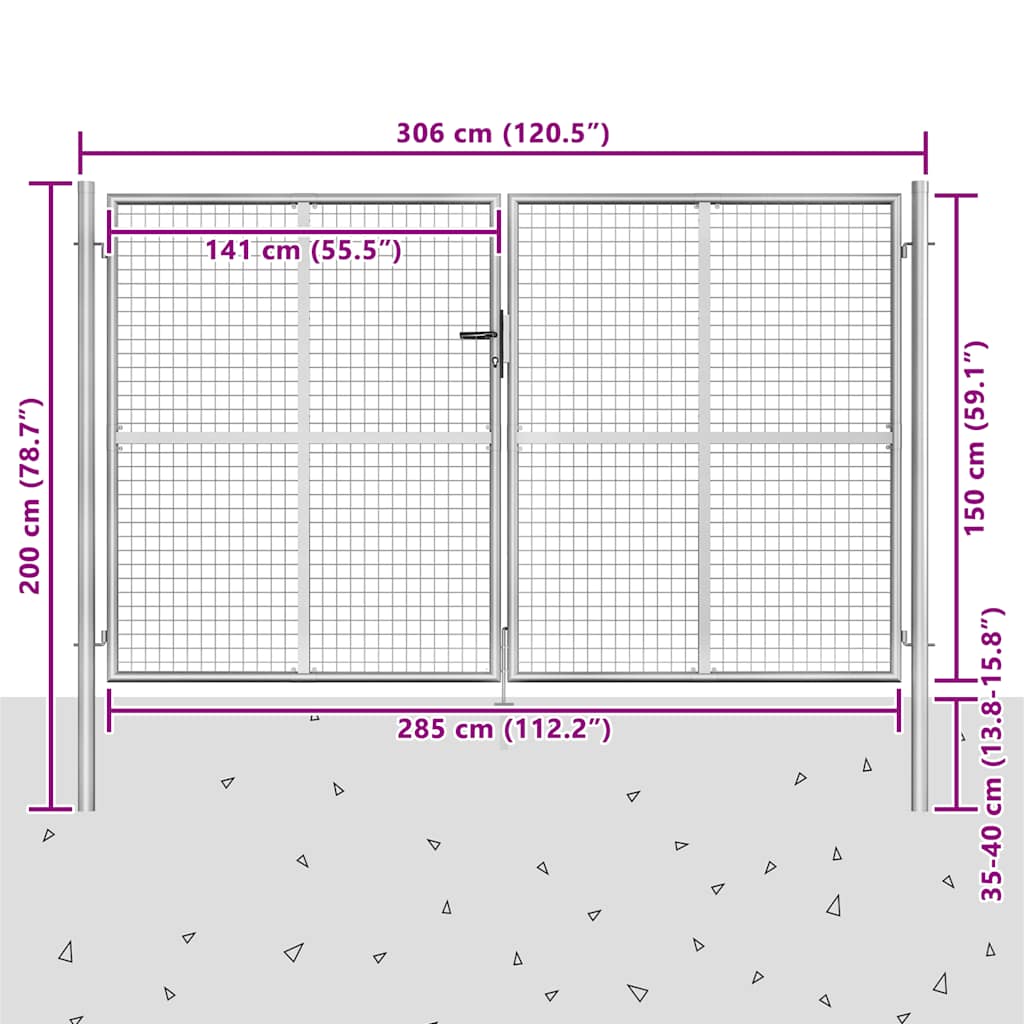 Poort 306x200 cm gegalvaniseerd staal zilverkleurig is nu te koop bij PeponiXL, paradijselijk wonen!