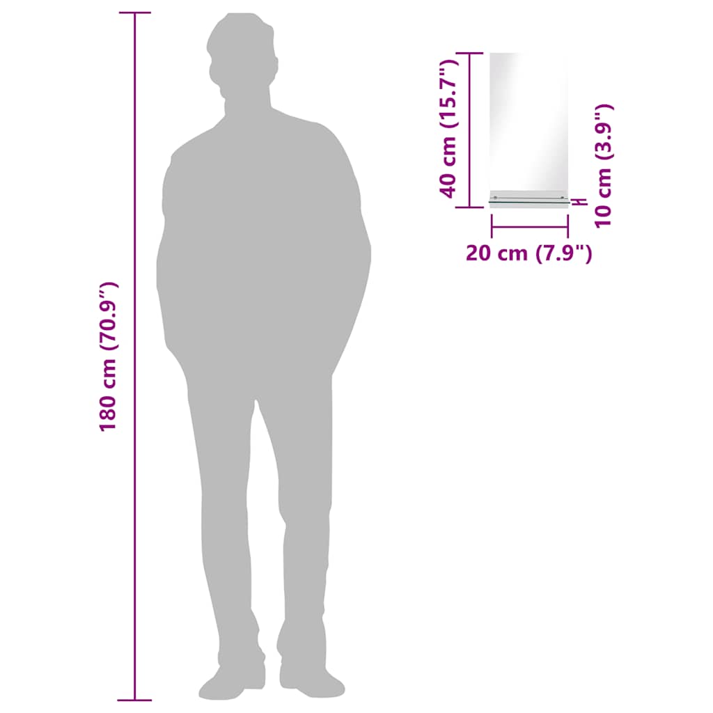 Wandspiegel met schap 20x40 cm gehard glas is nu te koop bij PeponiXL, paradijselijk wonen!