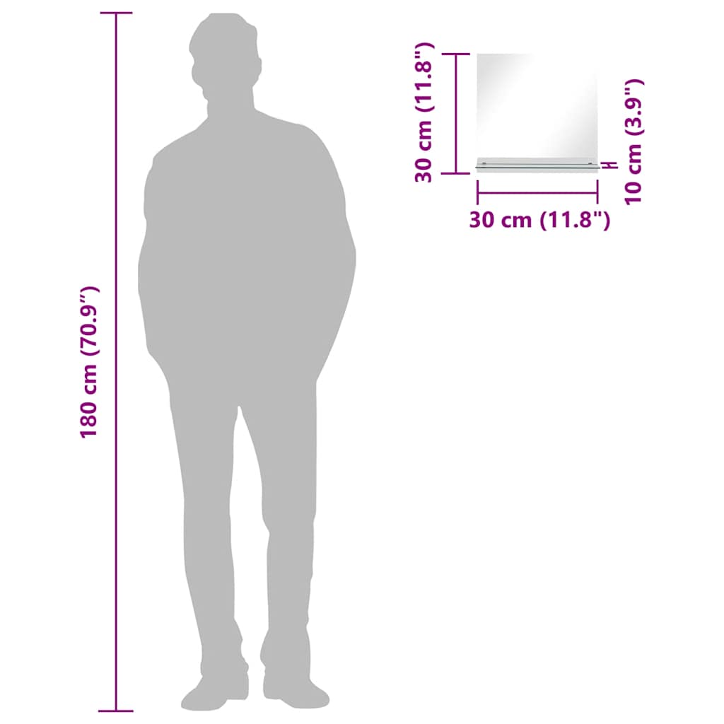 Wandspiegel met schap 30x30 cm gehard glas is nu te koop bij PeponiXL, paradijselijk wonen!