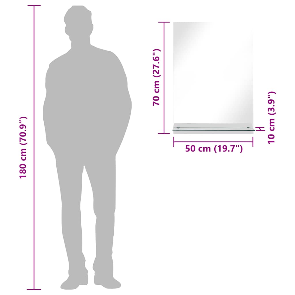 Wandspiegel met schap 50x70 cm gehard glas is nu te koop bij PeponiXL, paradijselijk wonen!