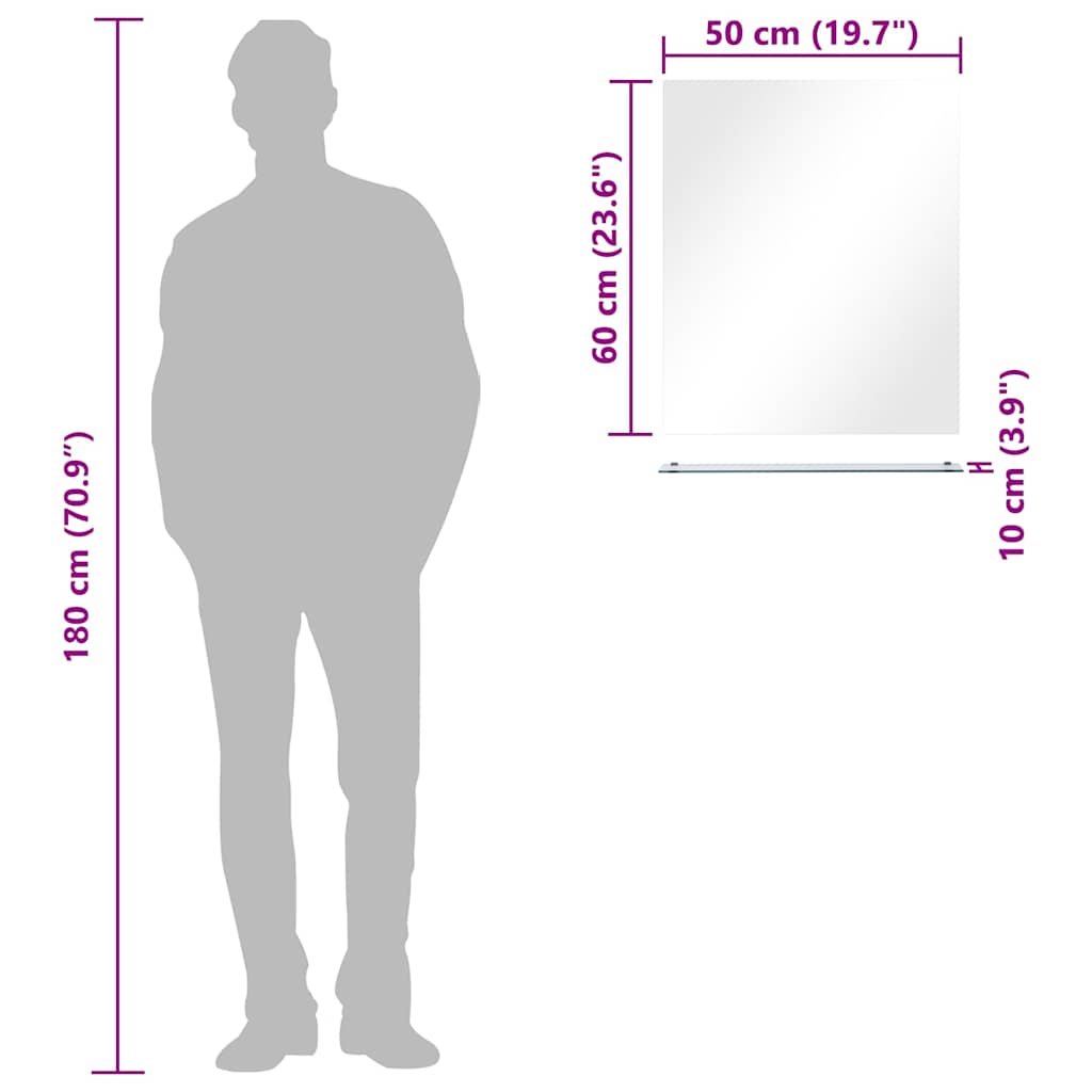 Wandspiegel met schap 50x60 cm gehard glas is nu te koop bij PeponiXL, paradijselijk wonen!