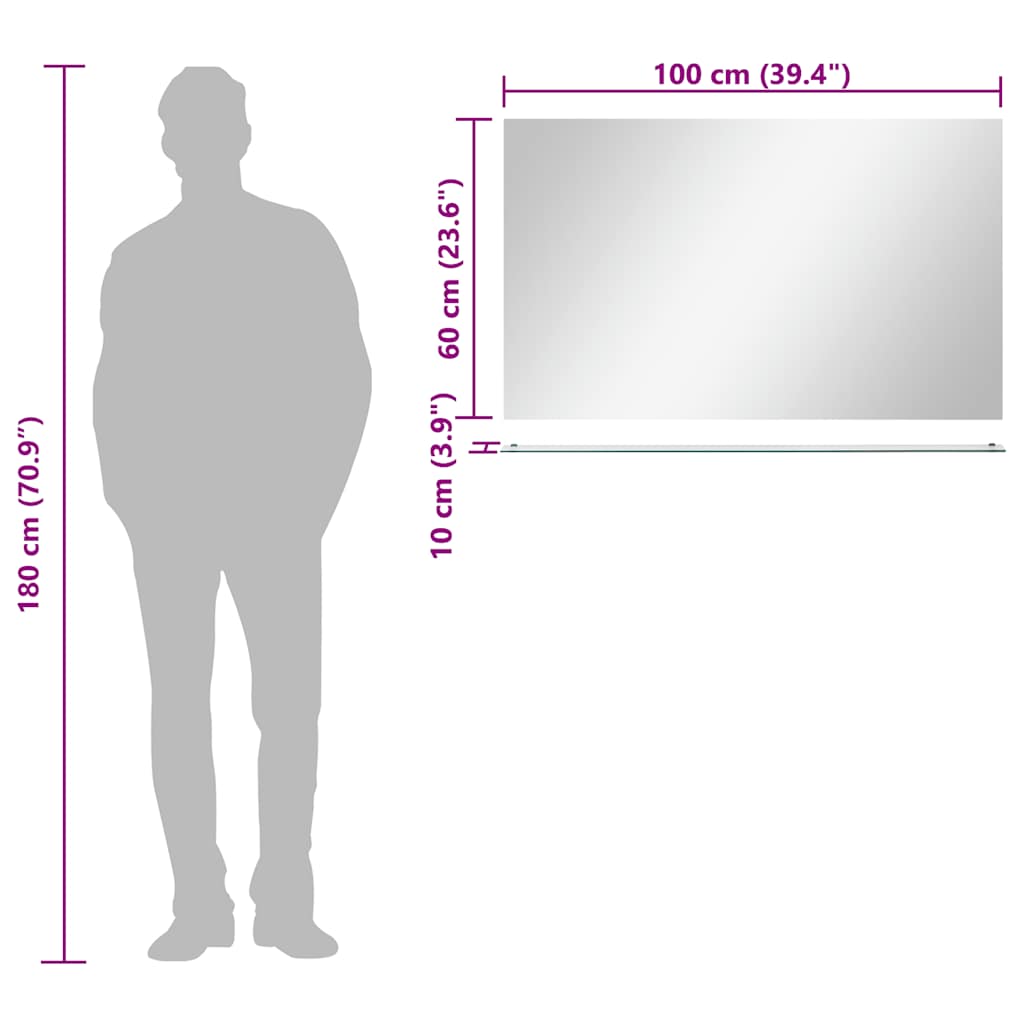 Wandspiegel met schap 100x60 cm gehard glas is nu te koop bij PeponiXL, paradijselijk wonen!