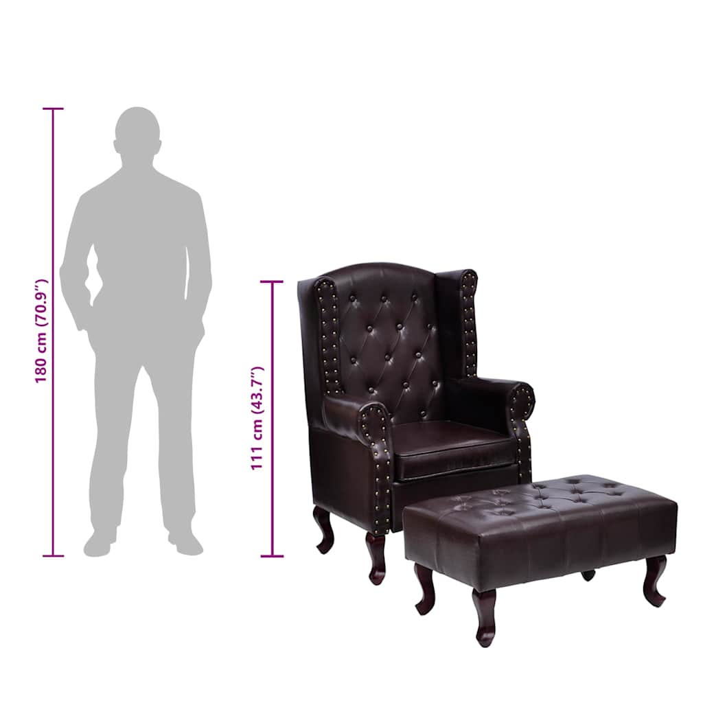 Fauteuil met voetenbankje kunstleer donkerbruin is nu te koop bij PeponiXL, paradijselijk wonen!