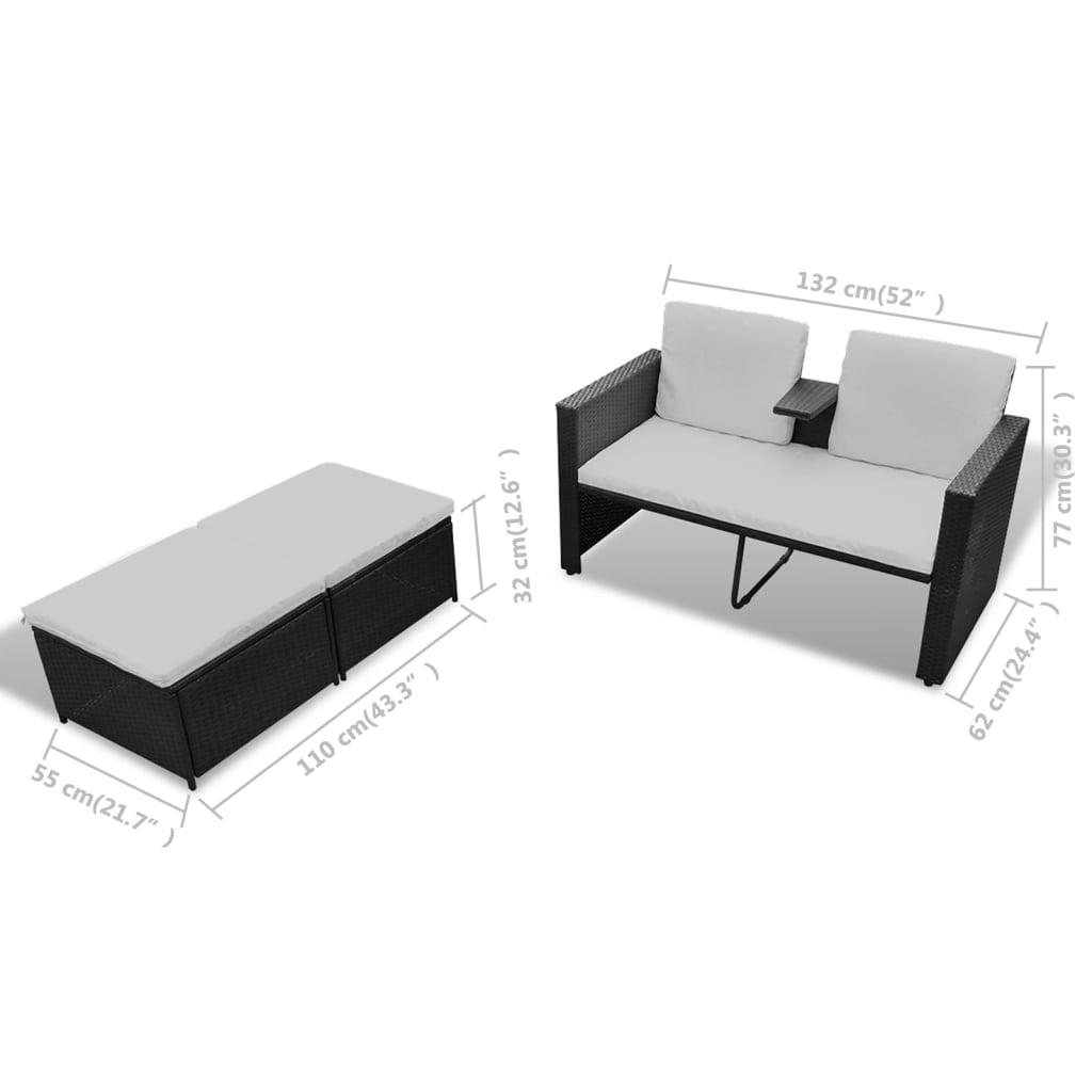 4-delige Loungeset met kussens poly rattan zwart is nu te koop bij PeponiXL, paradijselijk wonen!