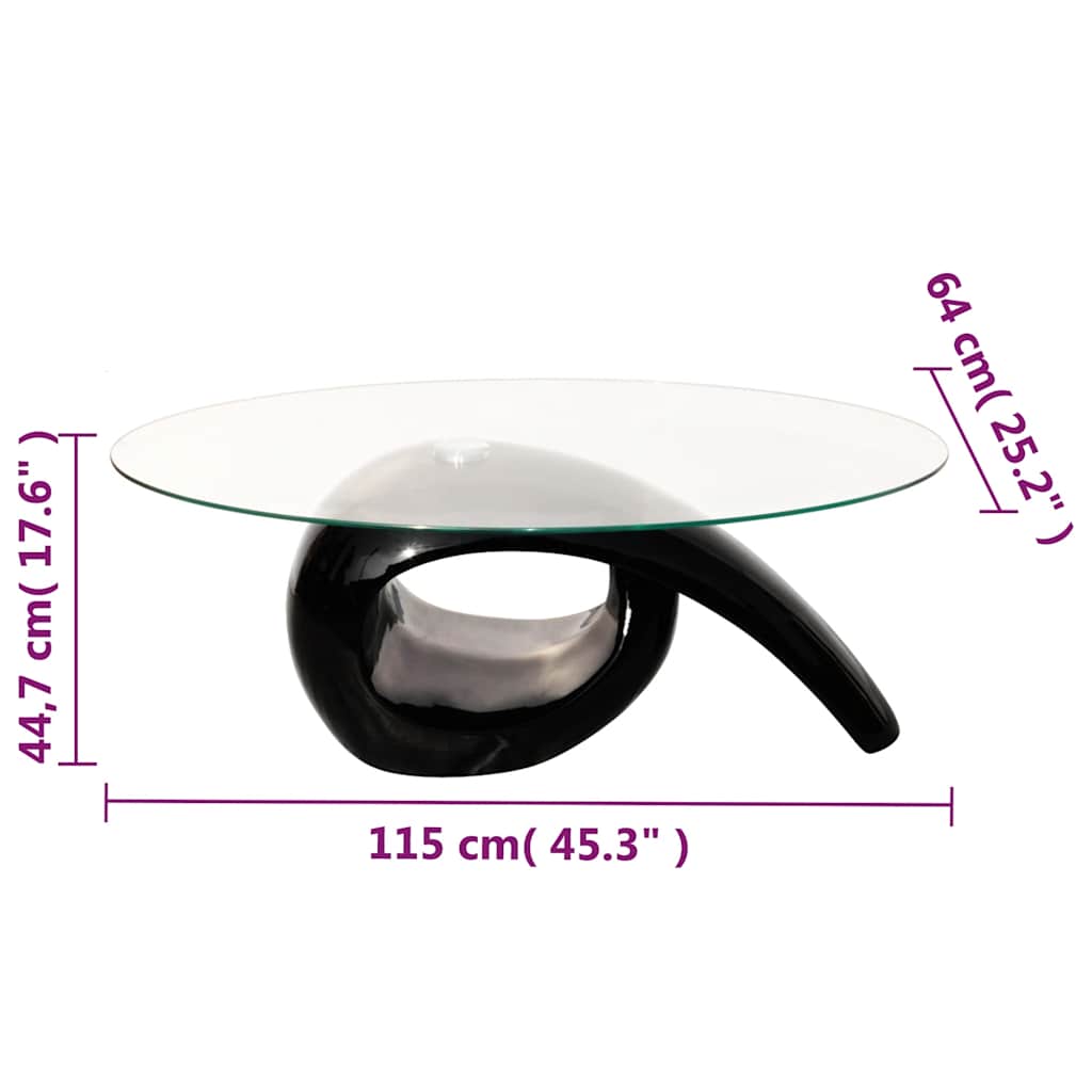 Salontafel met ovaal glazen tafelblad hoogglans zwart is nu te koop bij PeponiXL, paradijselijk wonen!