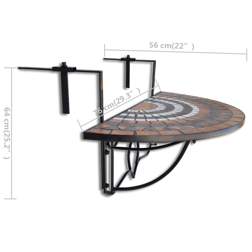 Balkontafel hangend mozaïek terracottakleurig en wit is nu te koop bij PeponiXL, paradijselijk wonen!