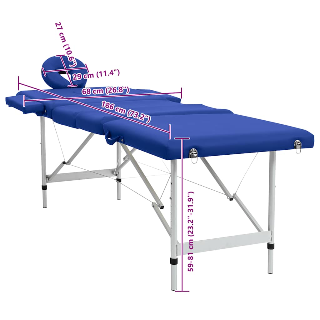 Massagetafel inklapbaar met aluminium frame (vier delen / blauw) is nu te koop bij PeponiXL, paradijselijk wonen!