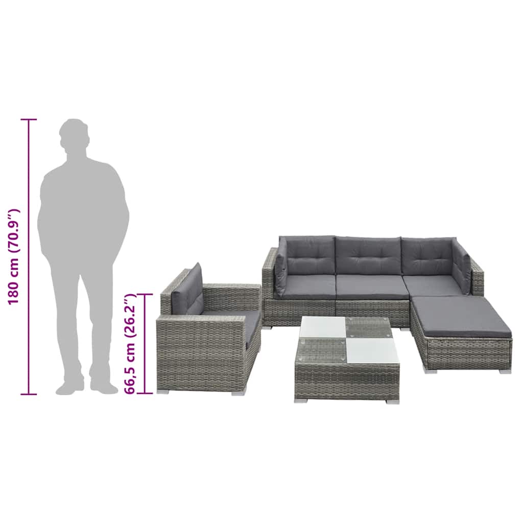 6-delige Loungeset met kussens poly rattan grijs is nu te koop bij PeponiXL, paradijselijk wonen!