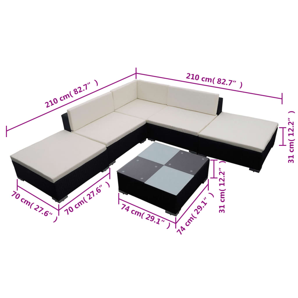 6-delige Loungeset met kussens poly rattan zwart is nu te koop bij PeponiXL, paradijselijk wonen!