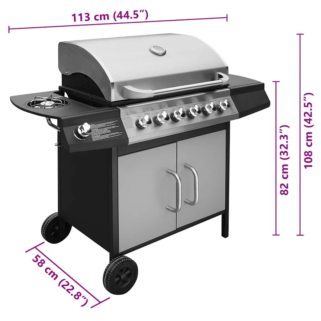 Gasbarbecue 6+1 kookzone zwart en zilver is nu te koop bij PeponiXL, paradijselijk wonen!