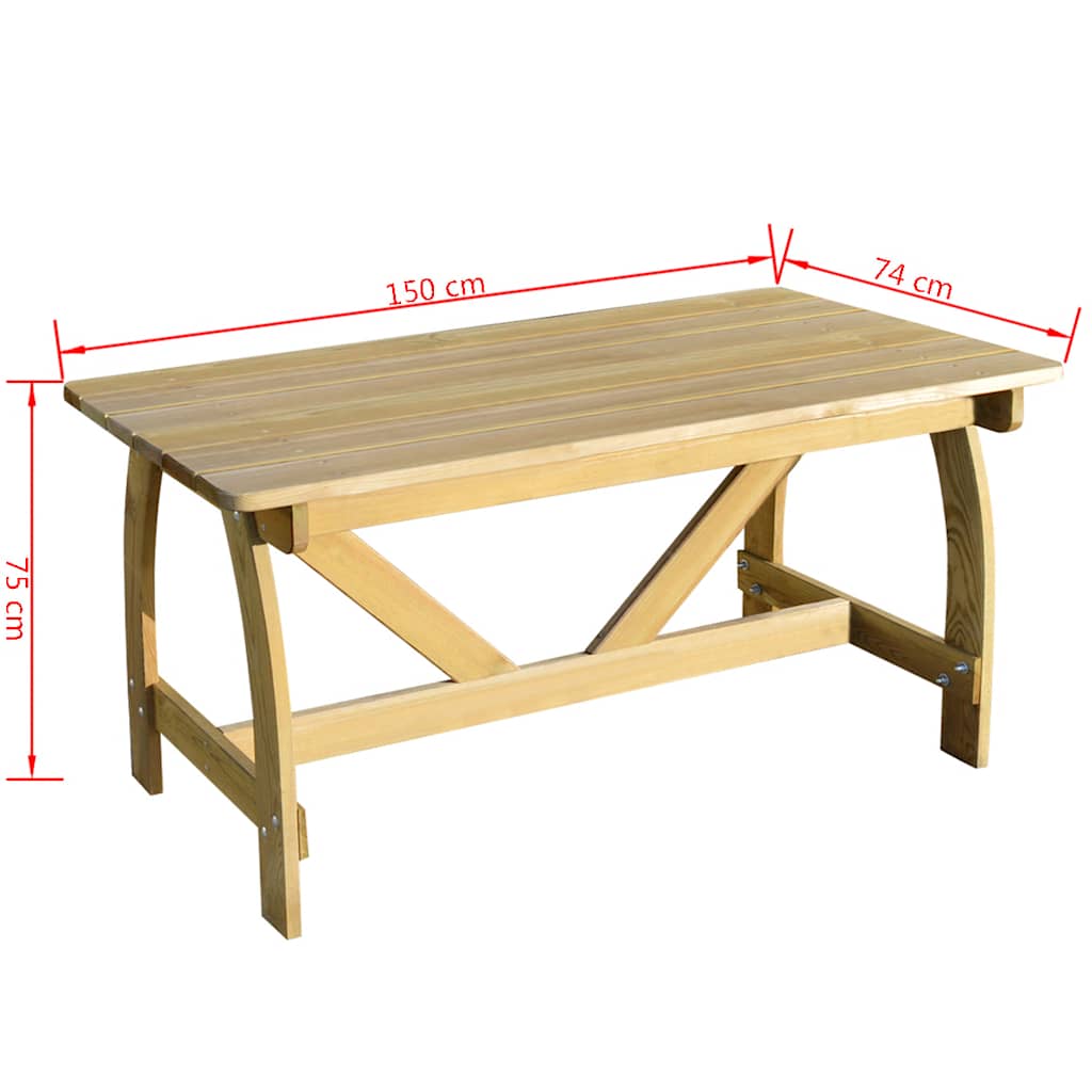 Tuintafel 150x74x75 cm geïmpregneerd grenenhout is nu te koop bij PeponiXL, paradijselijk wonen!