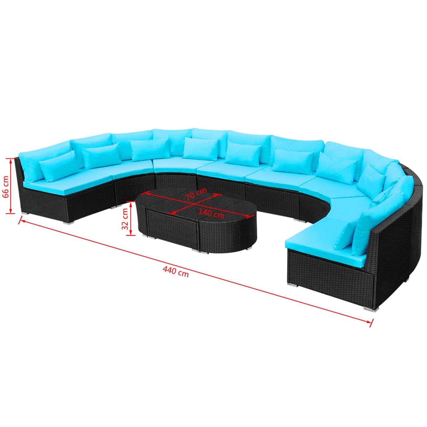 Ronde Banken Set 11 pcs Blauw poly rattan