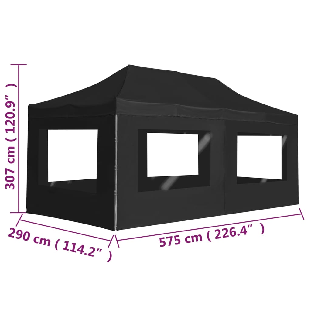 Partytent inklapbaar met wanden 6x3 m aluminium antraciet