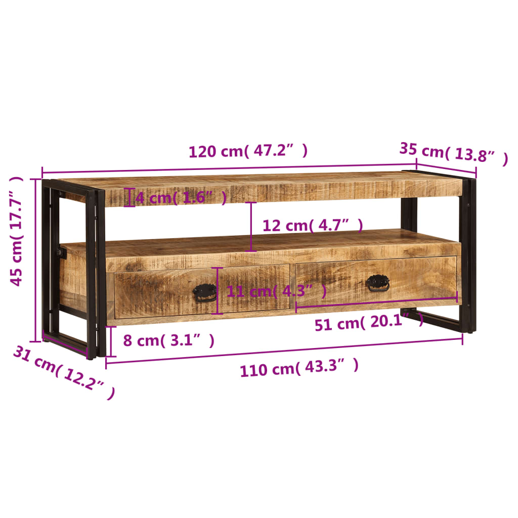 Tv-meubel 120x35x45 cm massief mangohout is nu te koop bij PeponiXL, paradijselijk wonen!