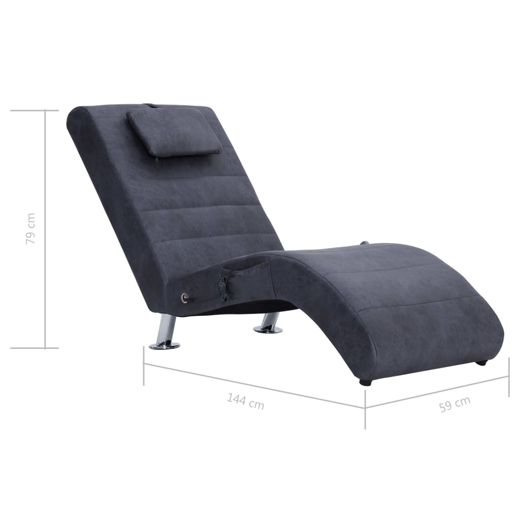 Massage chaise longue met kussen kunstsuède grijs is nu te koop bij PeponiXL, paradijselijk wonen!
