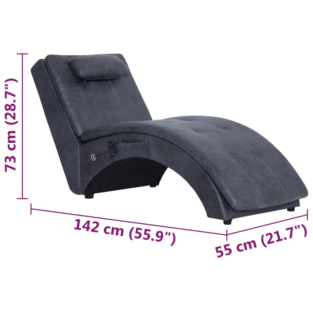 Massage chaise longue met kussen kunstsuède grijs is nu te koop bij PeponiXL, paradijselijk wonen!