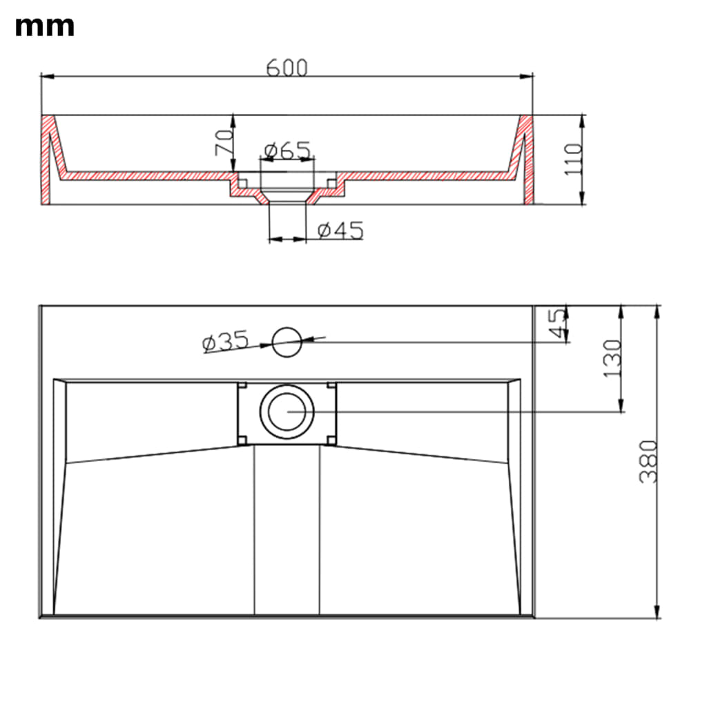 Wastafel 60x38x11 cm mineraal gegoten/marmer gegoten wit is nu te koop bij PeponiXL, paradijselijk wonen!