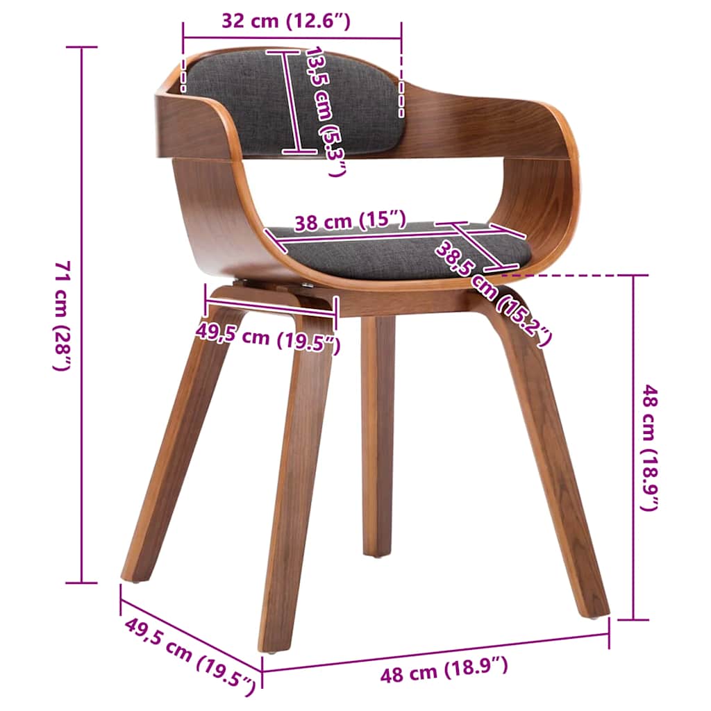 Eetkamerstoel stof en gebogen hout donkergrijs is nu te koop bij PeponiXL, paradijselijk wonen!