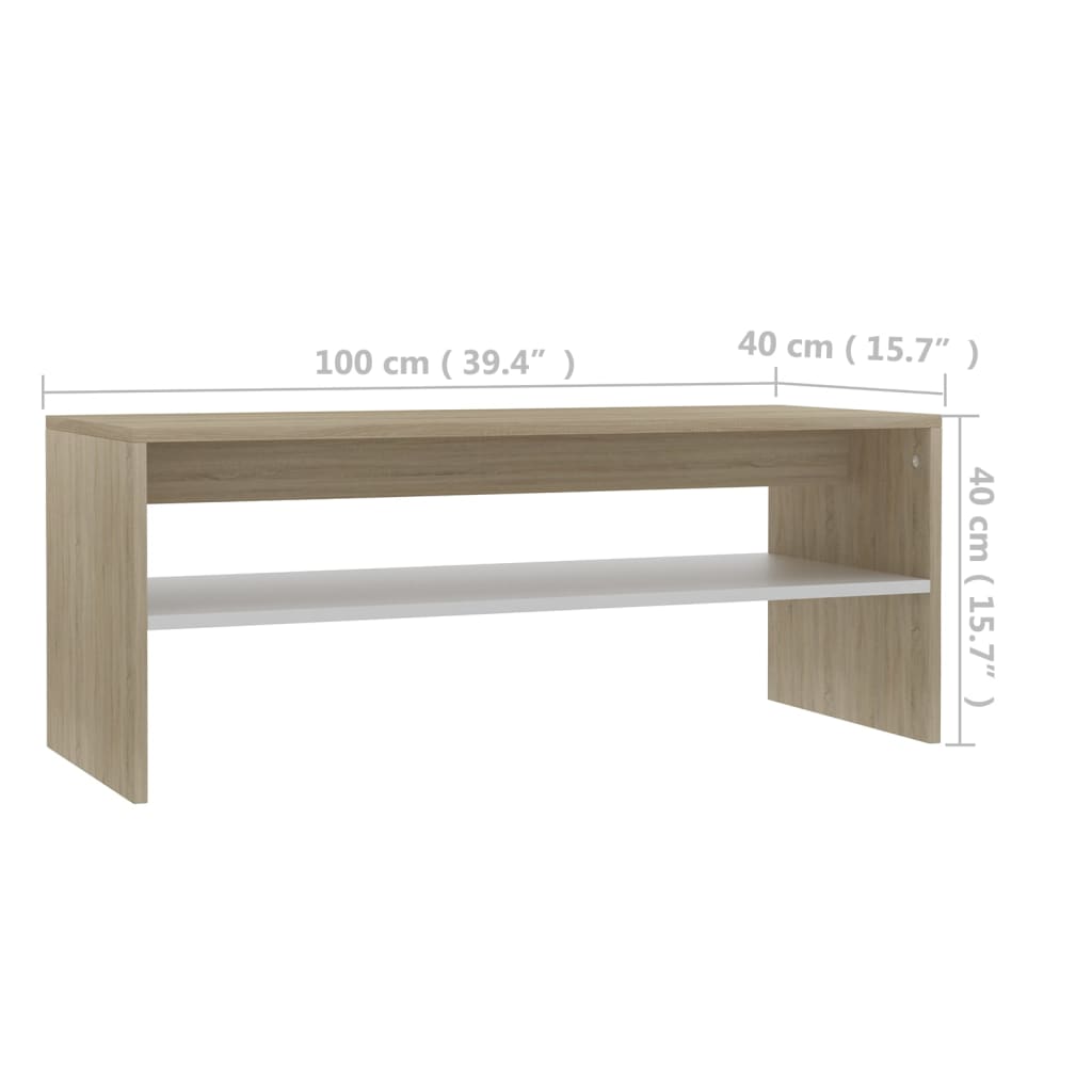 Salontafel 100x40x40 cm bewerkt hout wit en sonoma eikenkleurig