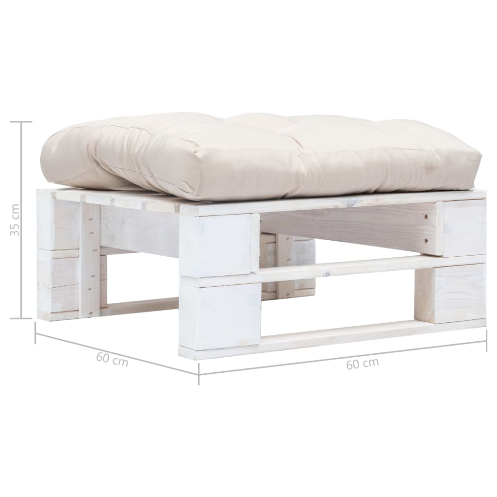 Tuinpoef met zandkleurig kussen pallet hout wit is nu te koop bij PeponiXL, paradijselijk wonen!