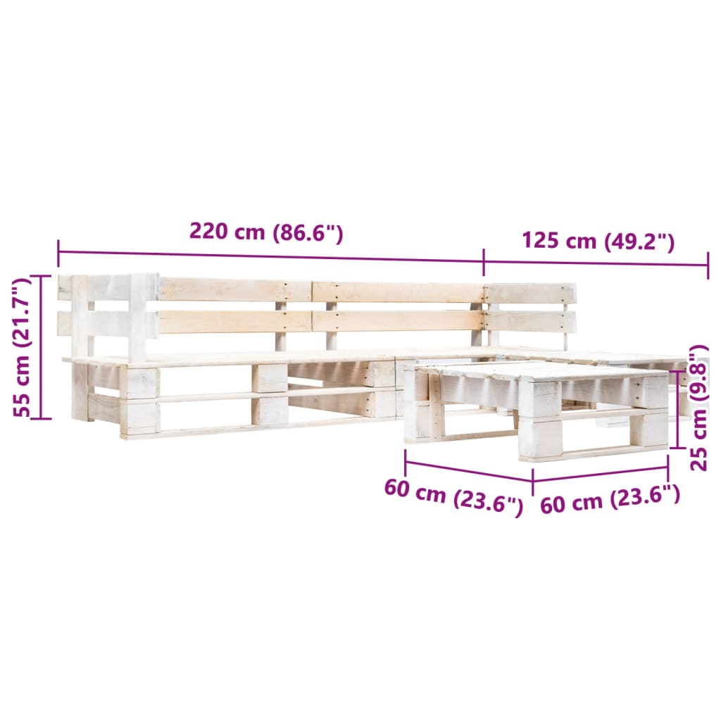 4-delige Loungeset pallet hout wit is nu te koop bij PeponiXL, paradijselijk wonen!