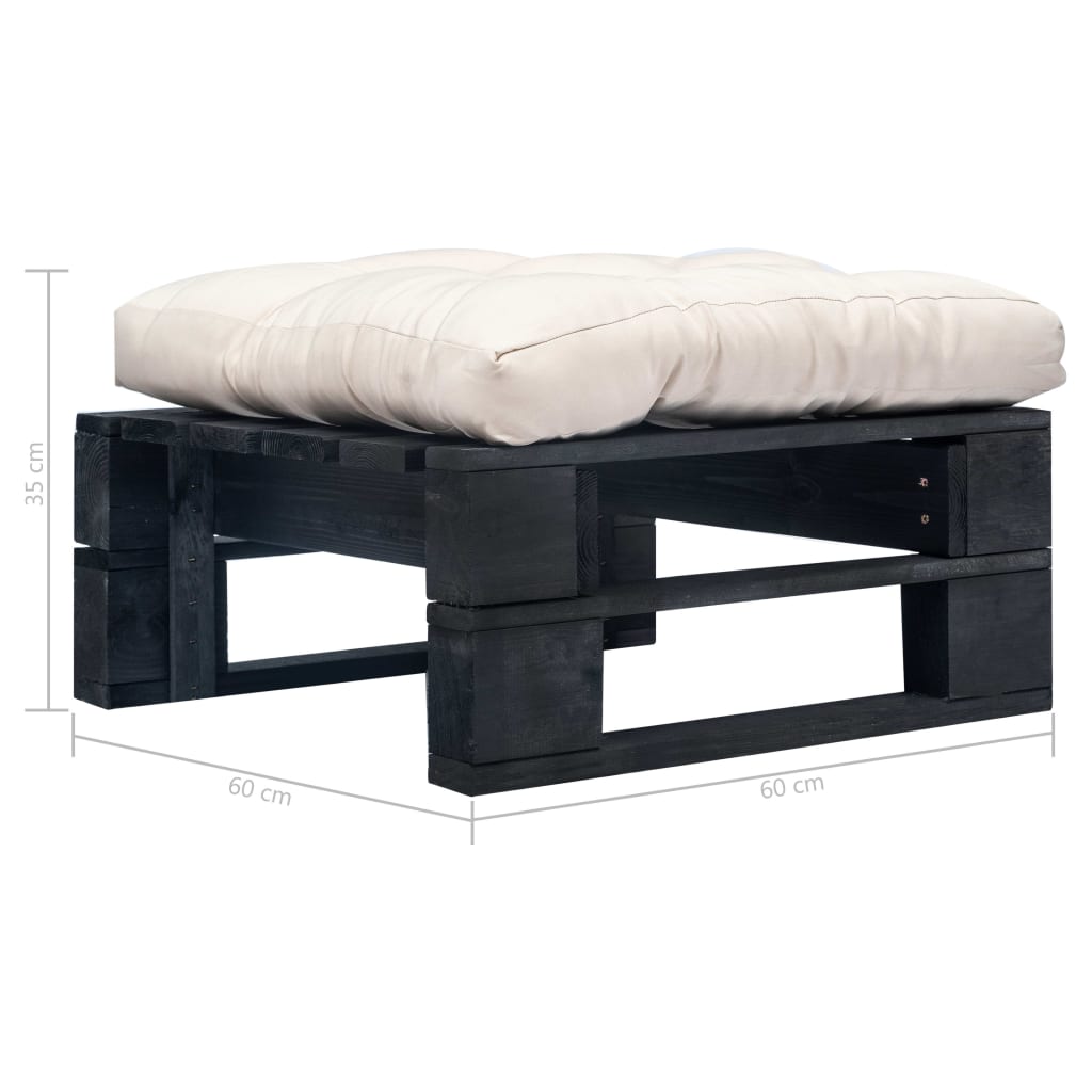 Tuinpoef met zandkleurig kussen pallet hout zwart is nu te koop bij PeponiXL, paradijselijk wonen!