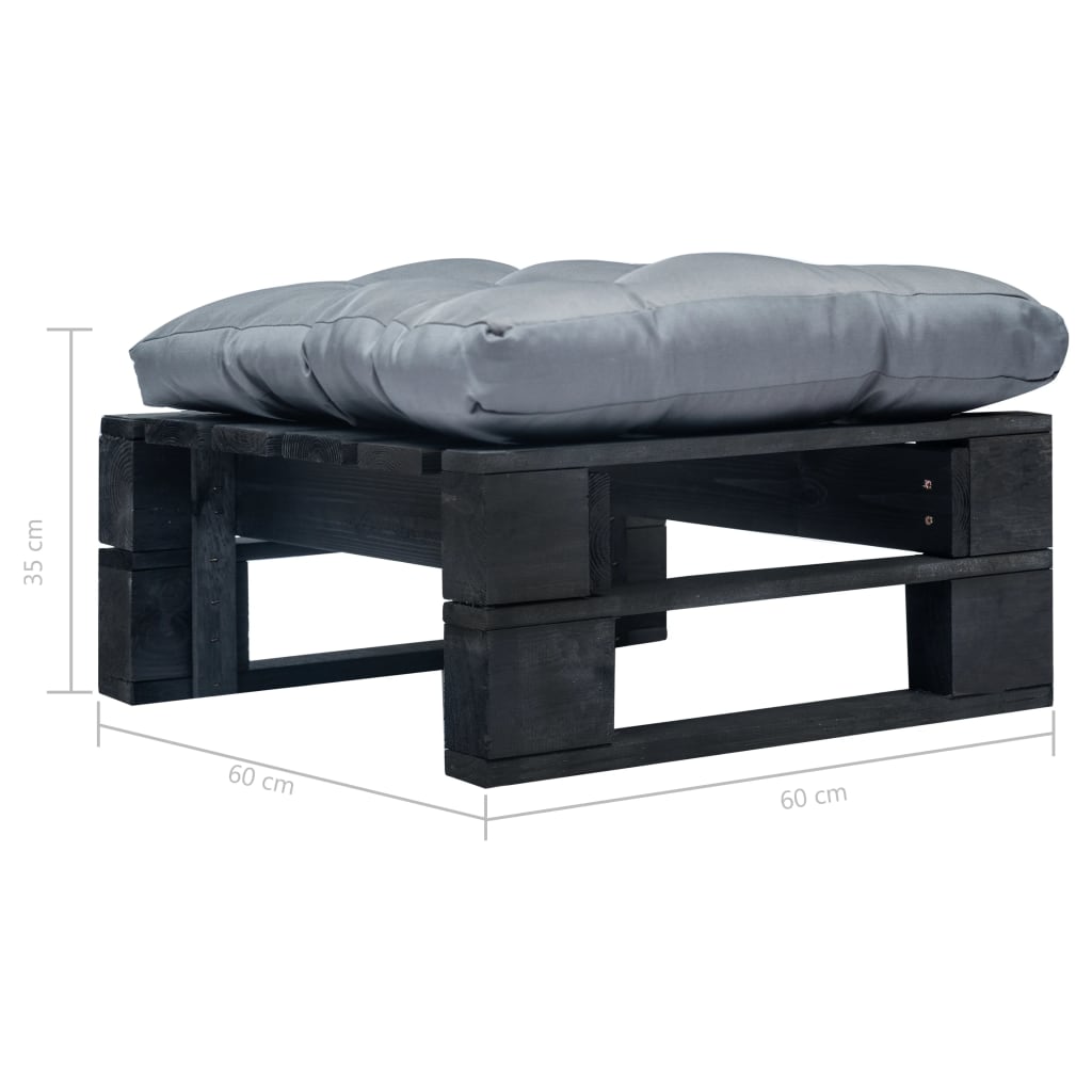 Tuinpoef met grijs kussen pallet hout zwart is nu te koop bij PeponiXL, paradijselijk wonen!