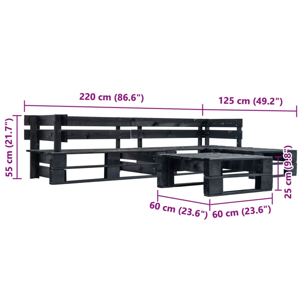4-delige Loungeset pallet hout zwart