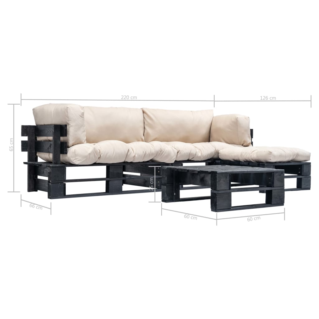 4-delige Loungeset pallet met zandkleurige kussens hout