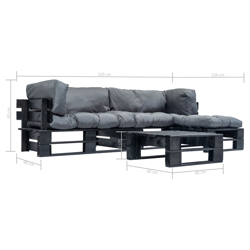 4-delige Loungeset pallet met grijze kussens hout