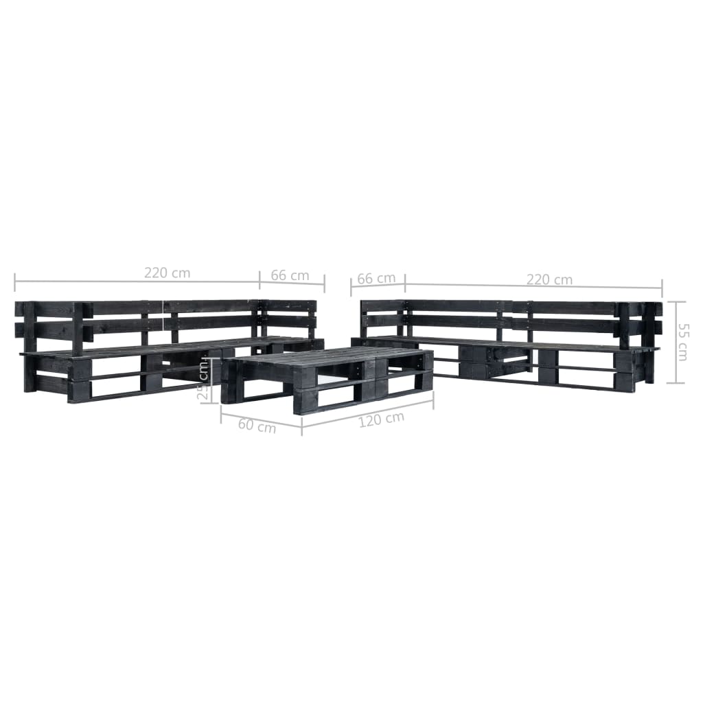 6-delige Loungeset pallet hout zwart
