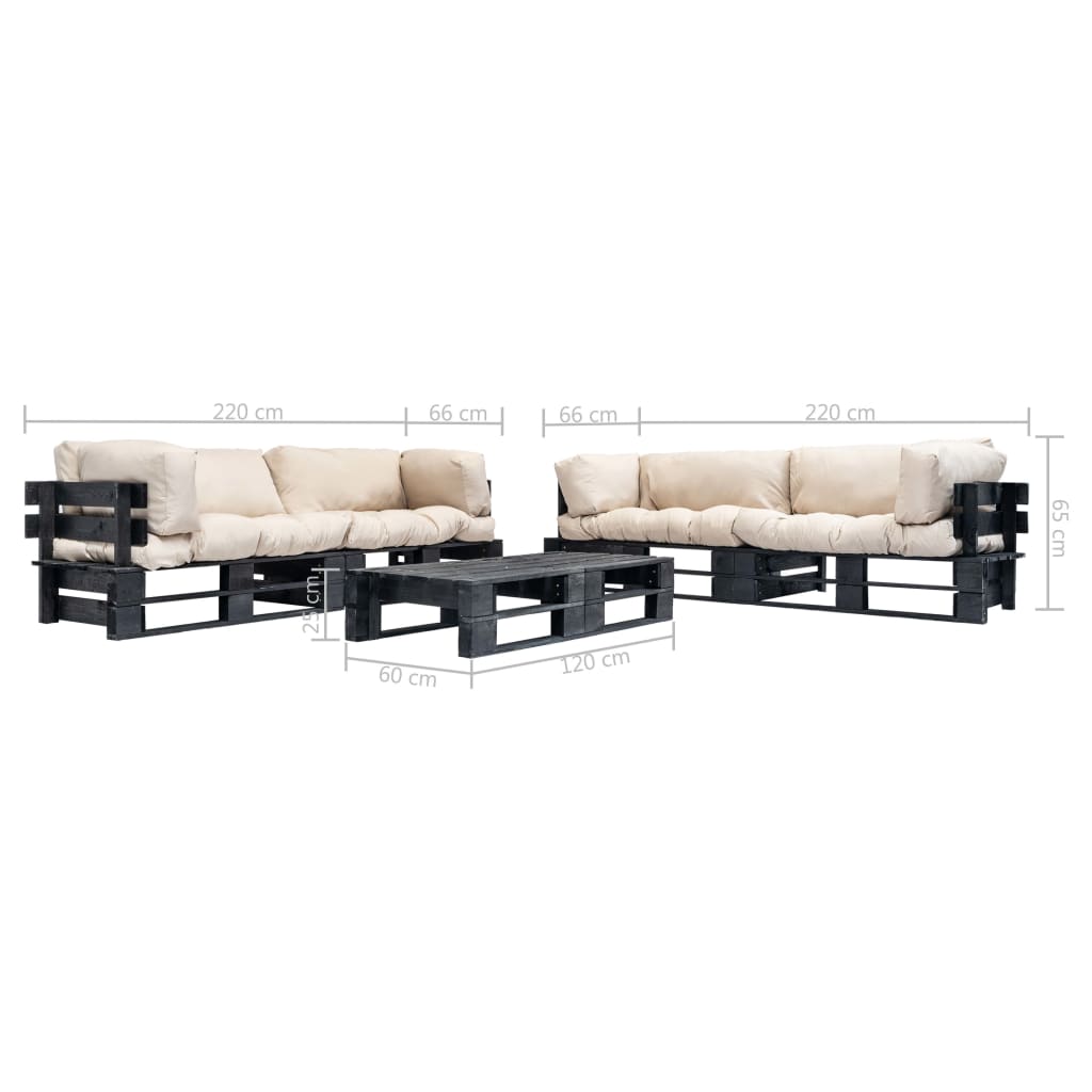 6-delige Loungeset pallet met zandkleurige kussens hout