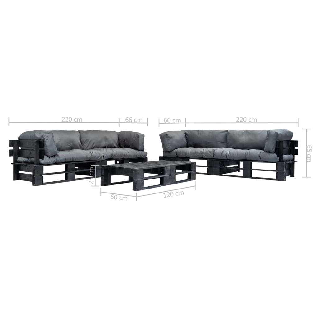 6-delige Loungeset pallet met grijze kussens hout