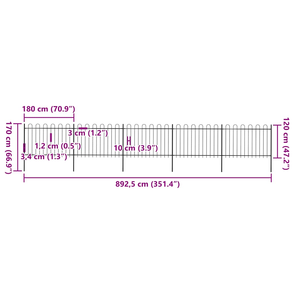 Tuinhek met ronde bovenkant 8,5x1,2 m staal zwart is nu te koop bij PeponiXL, paradijselijk wonen!