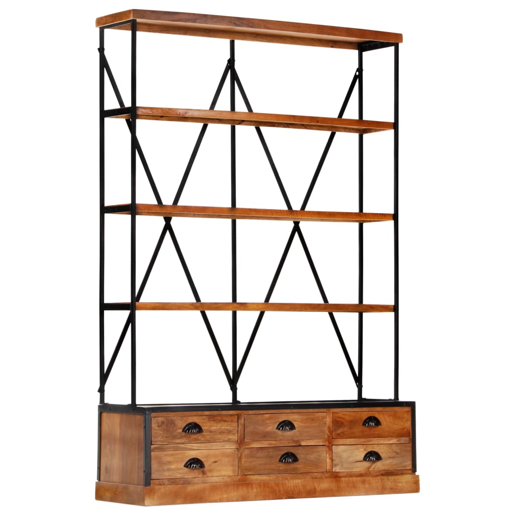 Boekenkast 4-laags met 6 lades 122x36x181 cm massief mangohout is nu te koop bij PeponiXL, paradijselijk wonen!