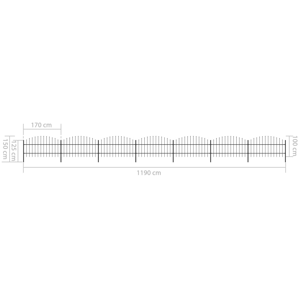 Tuinhek met speerpunt staal 1248x100 cm zwart is nu te koop bij PeponiXL, paradijselijk wonen!