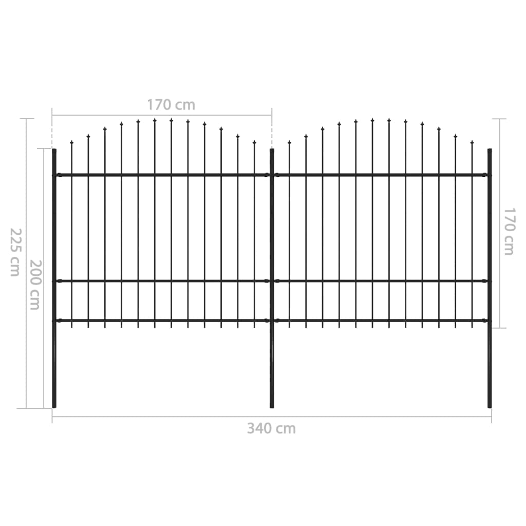 Tuinhek met speerpunt staal 359x175 cm zwart is nu te koop bij PeponiXL, paradijselijk wonen!