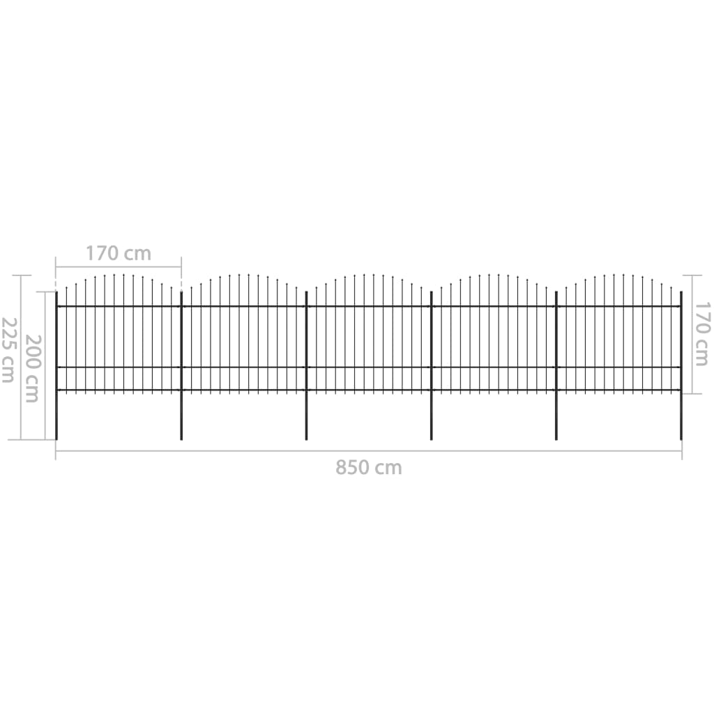 Tuinhek met speerpunt staal 892,5x175 cm zwart is nu te koop bij PeponiXL, paradijselijk wonen!