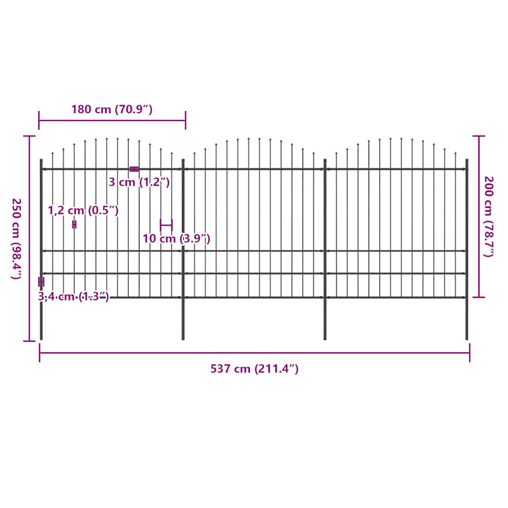 Tuinhek met speerpunt staal 537x200 cm zwart is nu te koop bij PeponiXL, paradijselijk wonen!