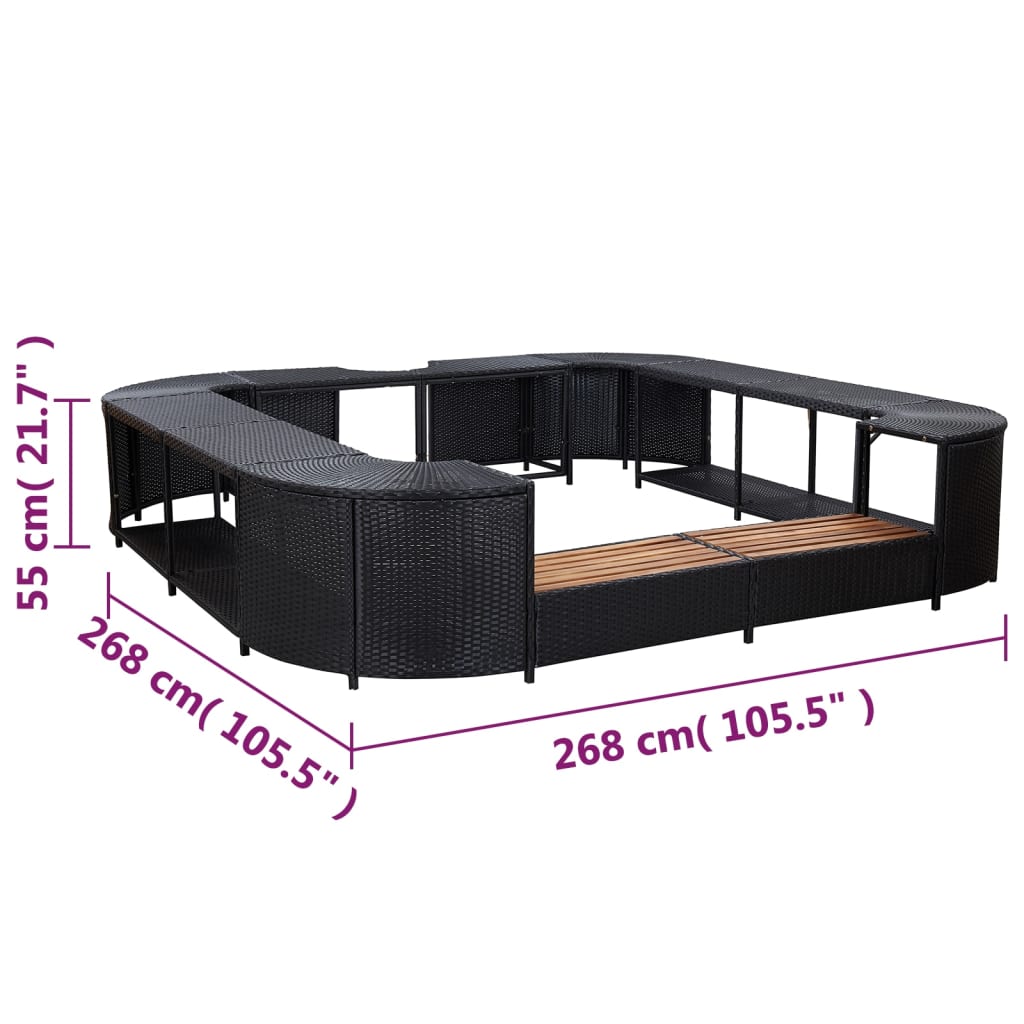 Spa-ombouw vierkant 268x268x55 cm poly rattan zwart is nu te koop bij PeponiXL, paradijselijk wonen!