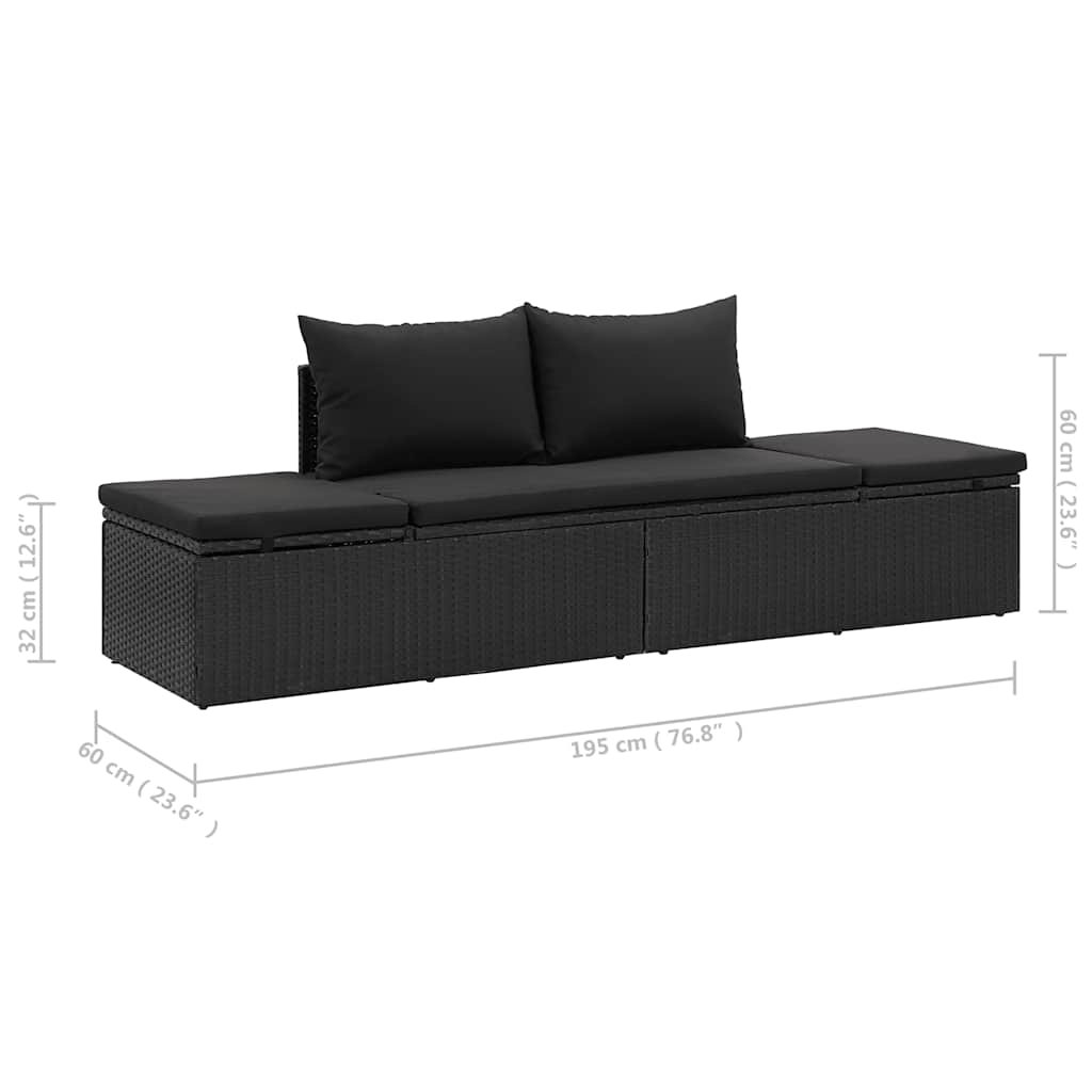 Ligbed met kussens poly rattan zwart is nu te koop bij PeponiXL, paradijselijk wonen!