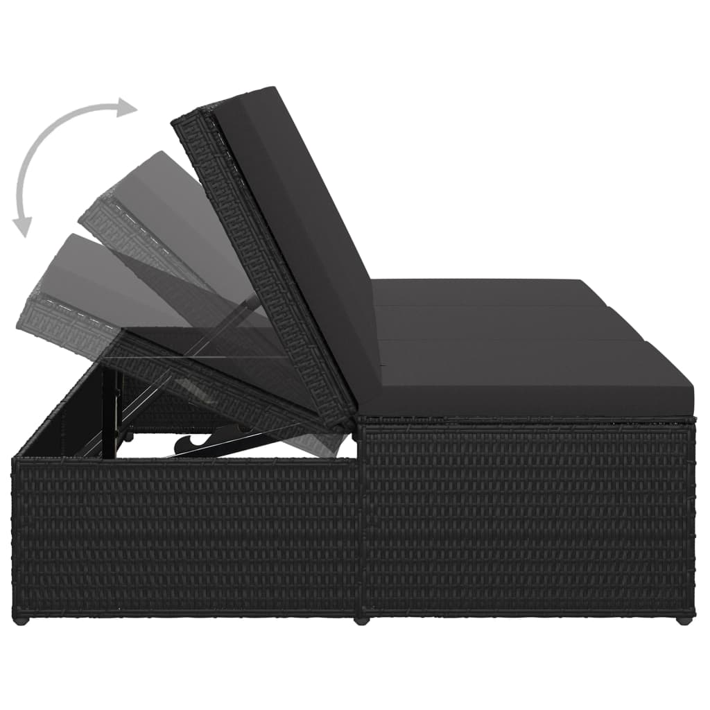 Ligbed met kussen converteerbaar poly rattan zwart is nu te koop bij PeponiXL, paradijselijk wonen!