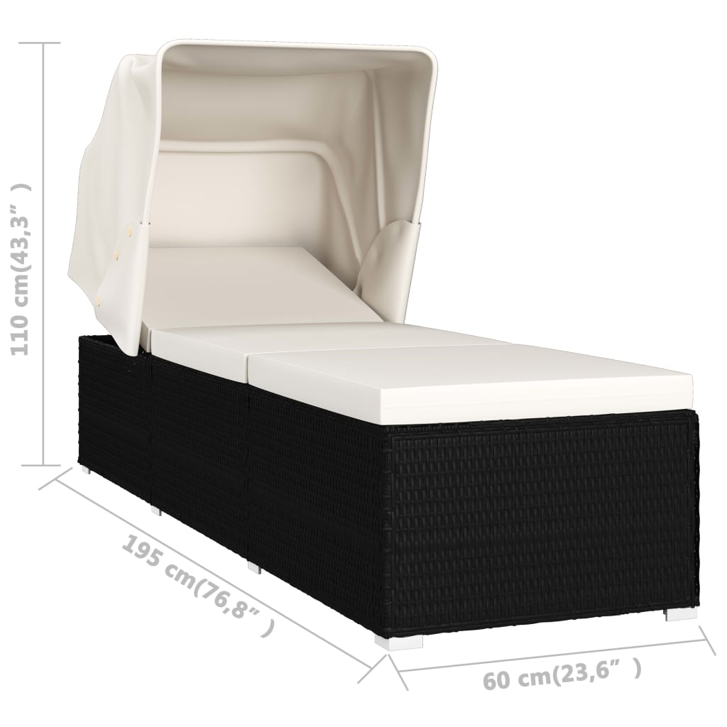 Ligbed met luifel en kussen poly rattan crèmewit is nu te koop bij PeponiXL, paradijselijk wonen!