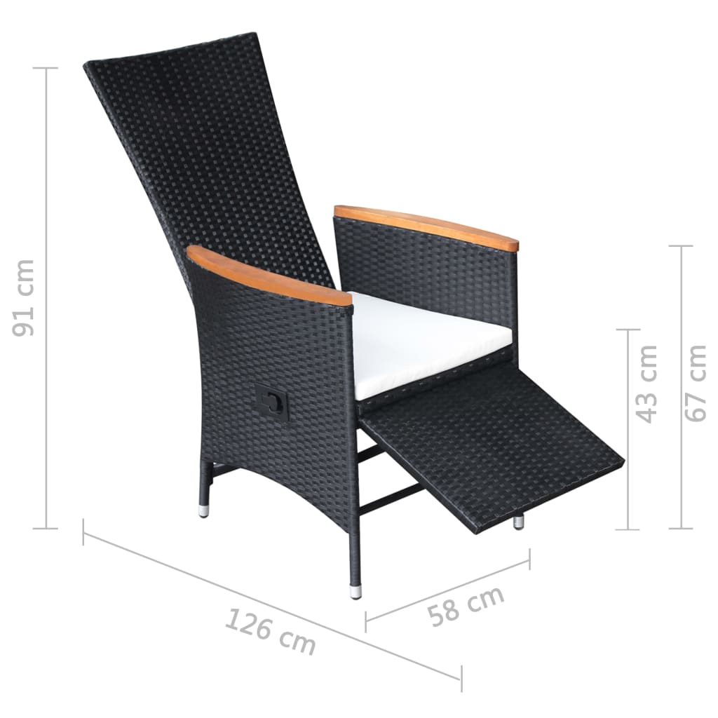 Tuinstoelen 2 st verstelbaar met kussens poly rattan zwart is nu te koop bij PeponiXL, paradijselijk wonen!