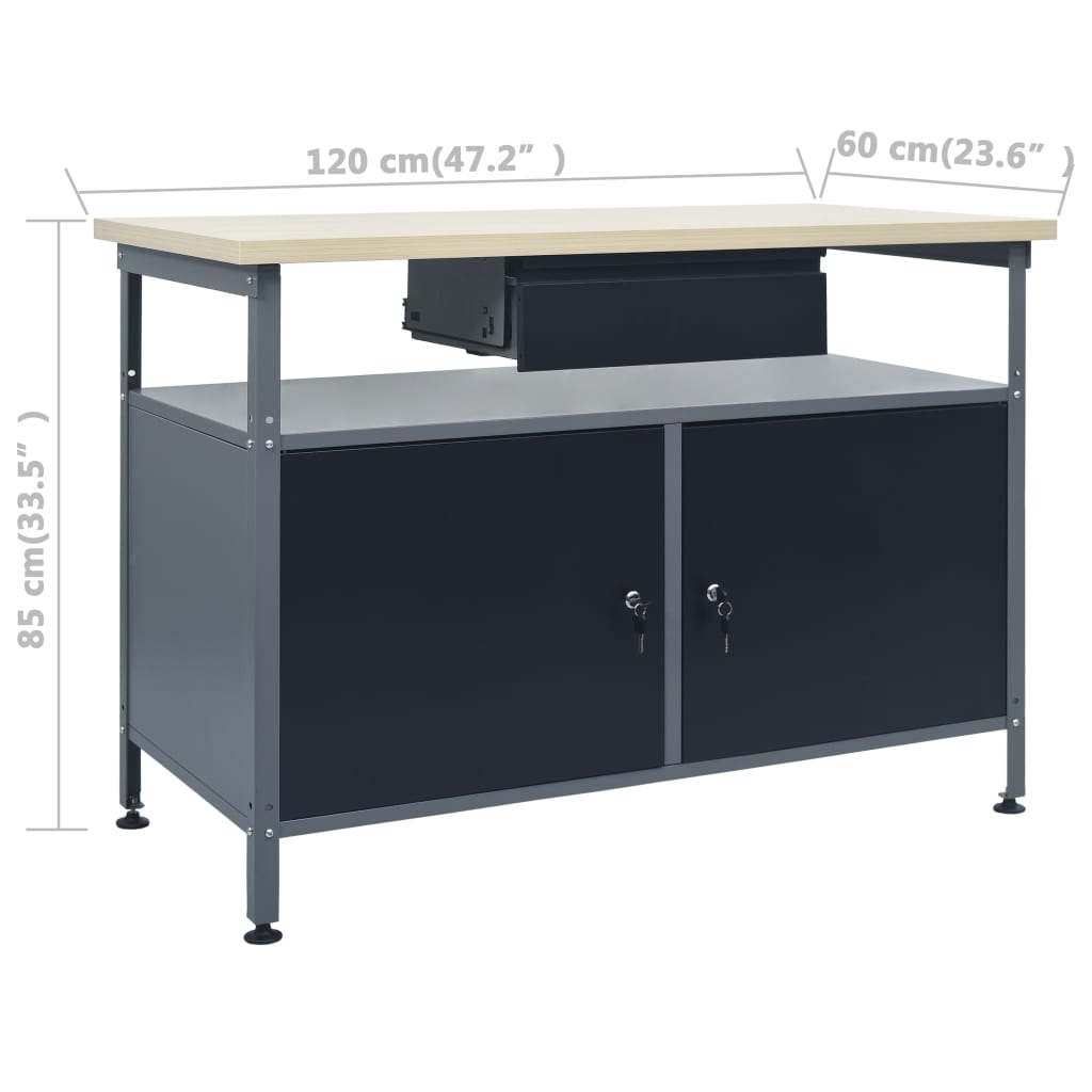 Werkbank 120x60x85 cm staal zwart is nu te koop bij PeponiXL, paradijselijk wonen!