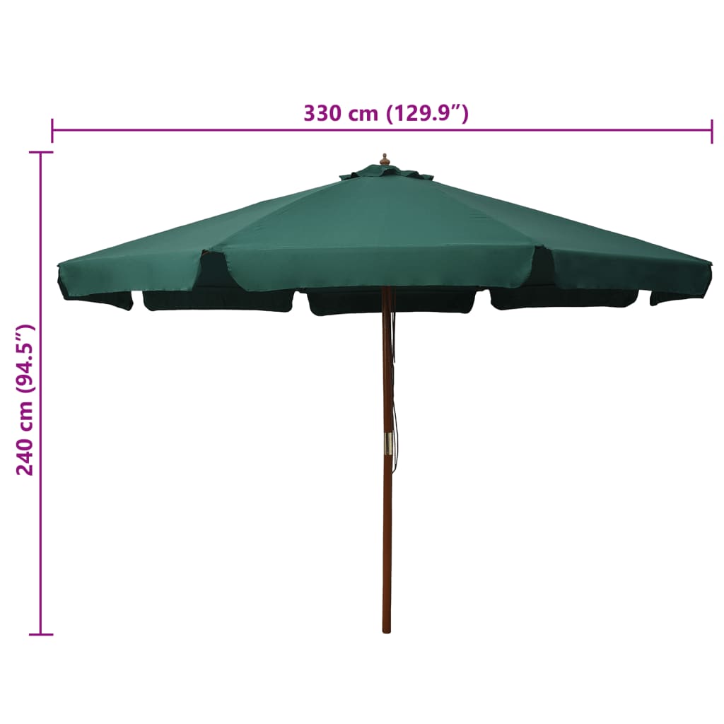 Parasol met houten paal 330 cm groen is nu te koop bij PeponiXL, paradijselijk wonen!