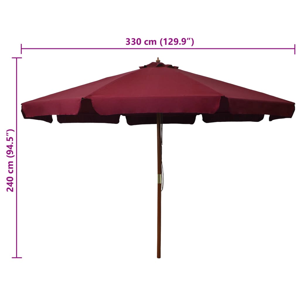 Parasol met houten paal 330 cm bordeauxrood is nu te koop bij PeponiXL, paradijselijk wonen!