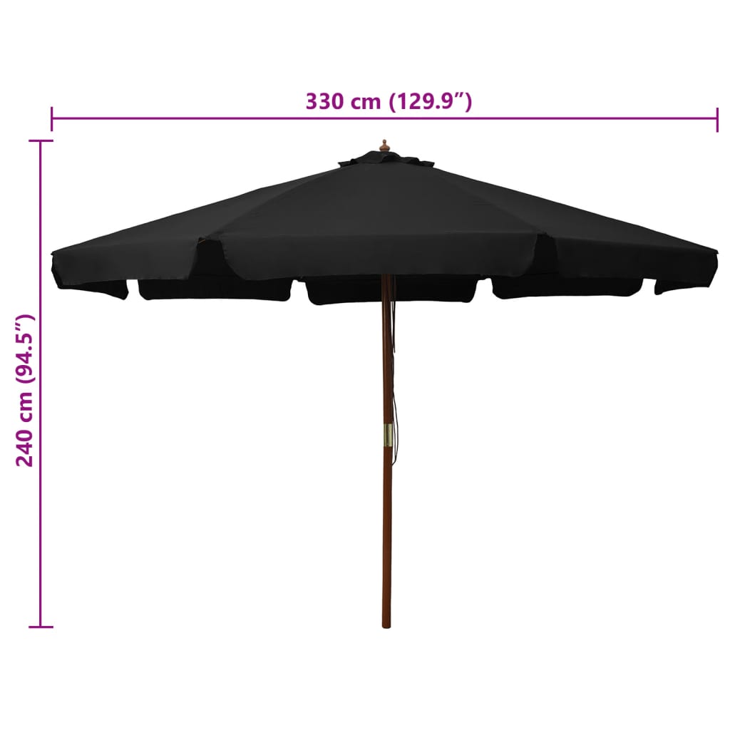 Parasol met houten paal 330 cm zwart is nu te koop bij PeponiXL, paradijselijk wonen!