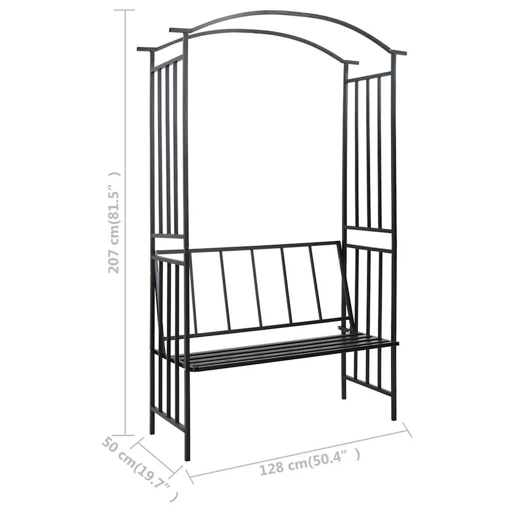 Tuinboog met bank 128x50x207 cm ijzer zwart is nu te koop bij PeponiXL, paradijselijk wonen!