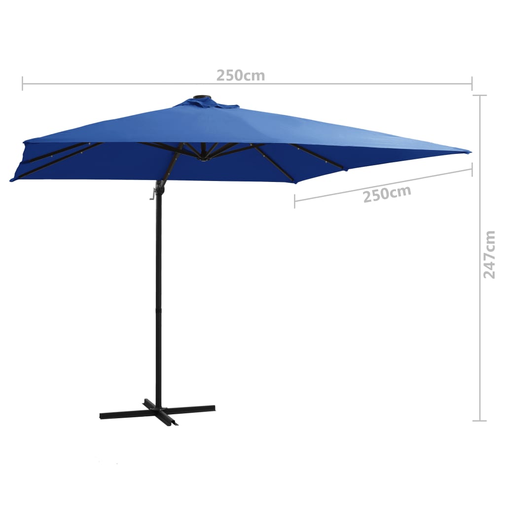 Zweefparasol met LED en stalen paal 250x250 cm azuurblauw is nu te koop bij PeponiXL, paradijselijk wonen!